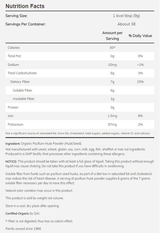Psyllium Husk Powder/Organic - 340 grammi