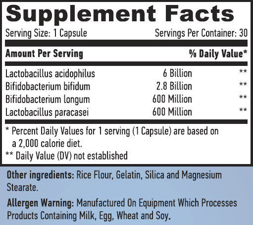 10 miliardi di Acidophilus & Complesso probiotico Bifidus/30 capsule.