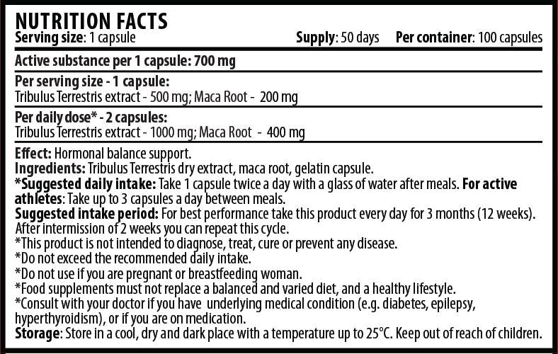 Tribulus con maca 1400 mg - 100 capsule