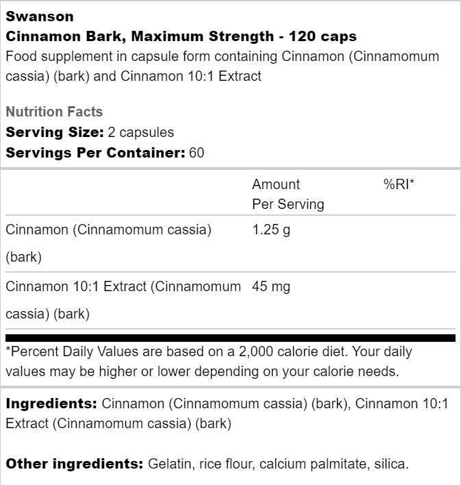 Corteccia di cannella | Resistenza massima 120 capsule
