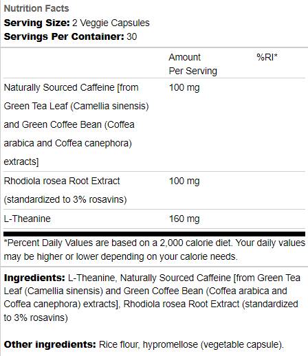 Pura energia | Caffeina naturale, rodiola e L-teanina 60 capsule