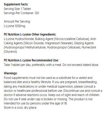 PE Nutrition | L -lisina 1000 mg - 120 compresse