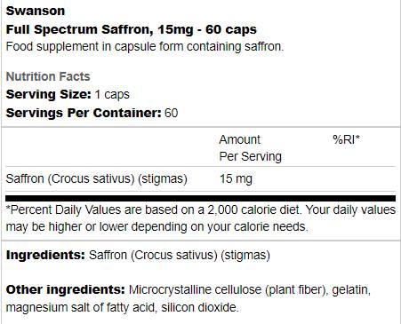 Zafferano a spettro completo 15 mg 60 capsule