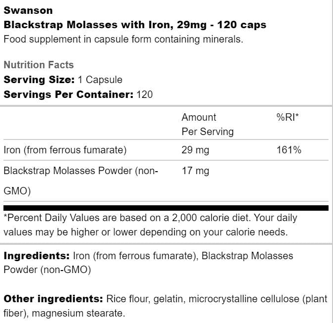 Melassa di blackstrap con ferro 29 mg 120 capsule