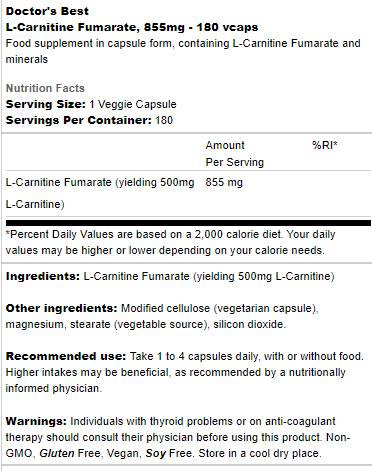 Miglior l -carnitina fumarato 855 mg - 180 capsule