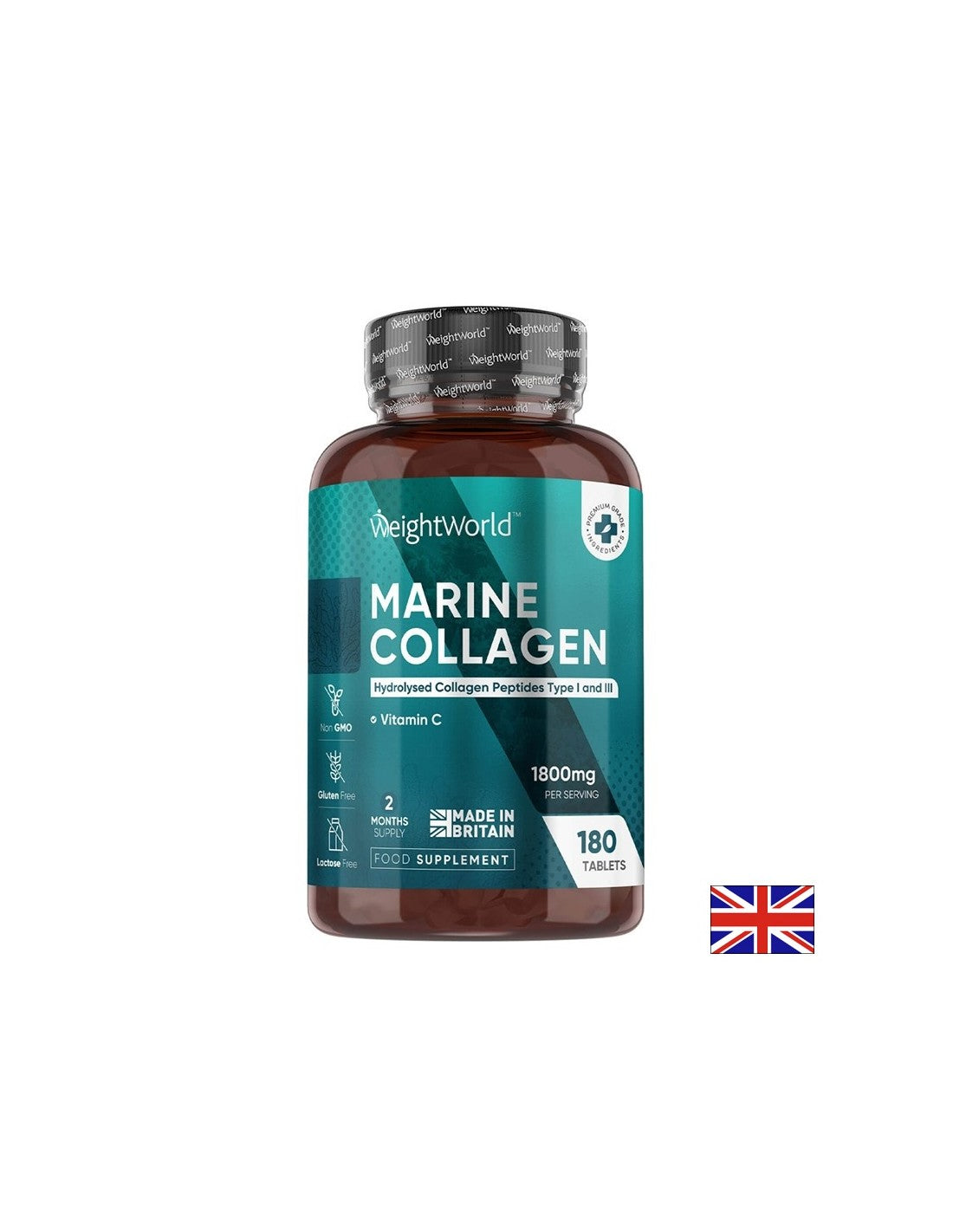 Pelle giovane - articolazioni sane - Collagene marino idrolizzato + Vitamina C, 180 compresse