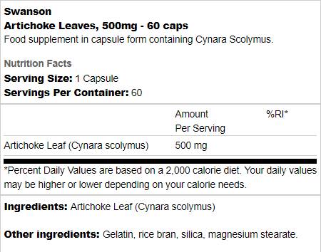 Il carciofo lascia 500 mg 60 capsule