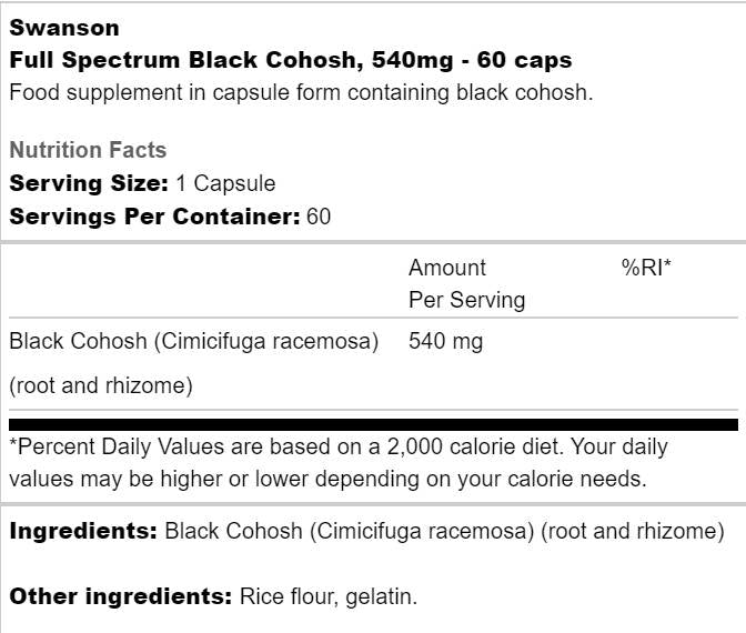 Spectrum Full Spectrum Black Cohosh 540 mg - 60 capsule