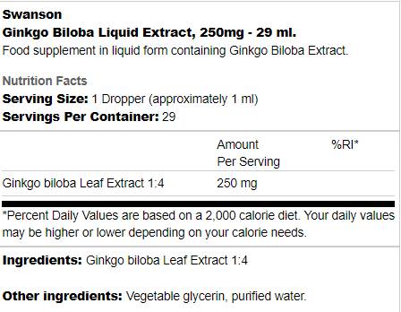 Ginkgo Biloba Liquid Extract 250 mg - 29 ml