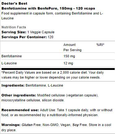 Best Benfotiamine 150 mg | Benfopure - 120 capsule