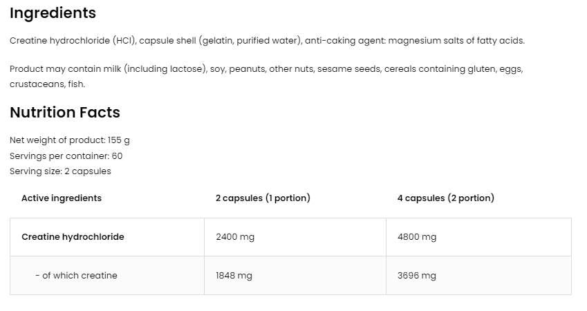 Creatina HCL 2400/creatina cloridrato - 120 capsule