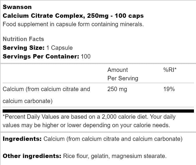 Complesso di citrato di calcio 250 mg - 100 capsule