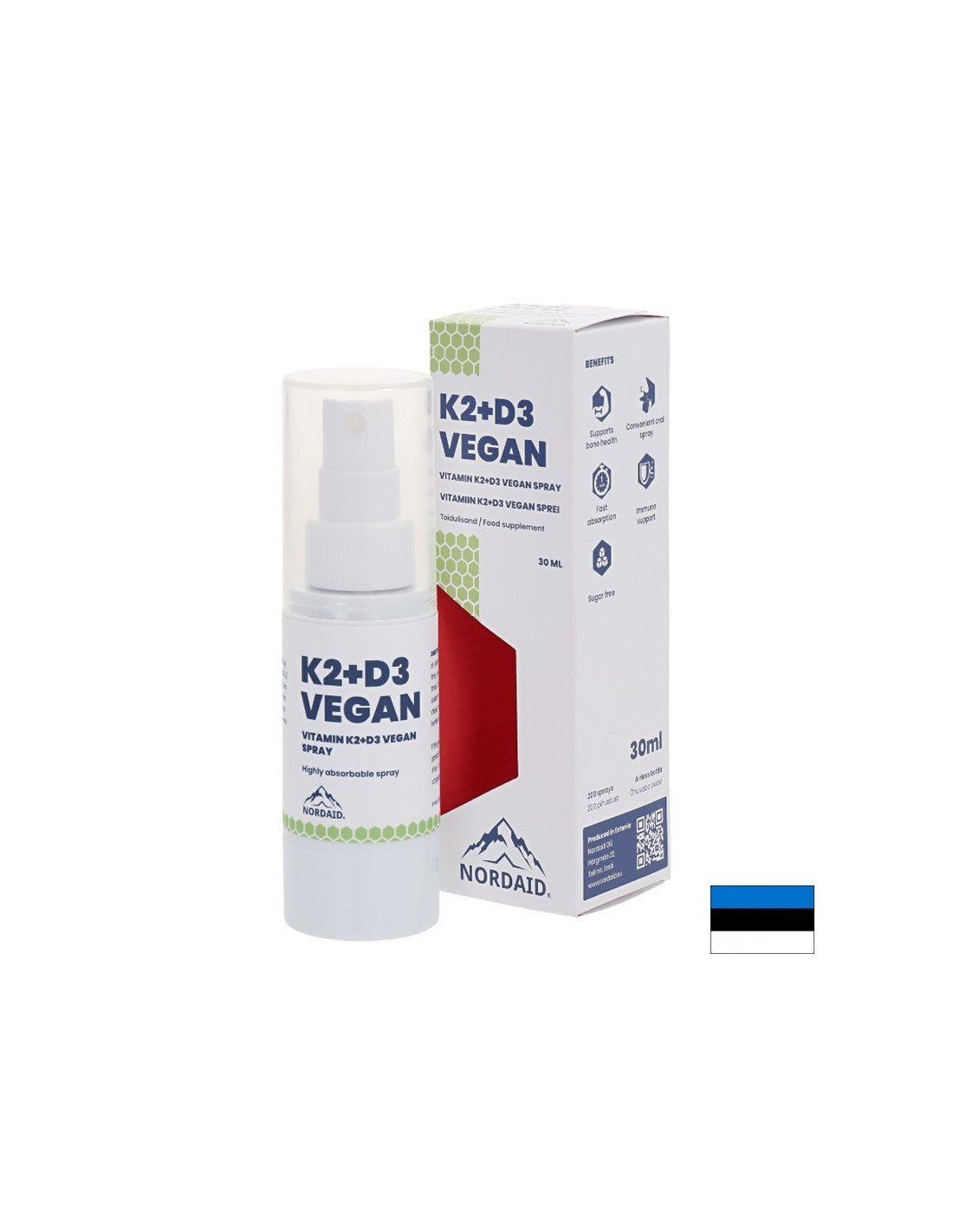 Vitamine vegane K2 (25 µg) + D3 (1000 UI) - Salute del cuore e delle ossa, Immunità forte, Spray orale, 30 ml, 200 spruzzi