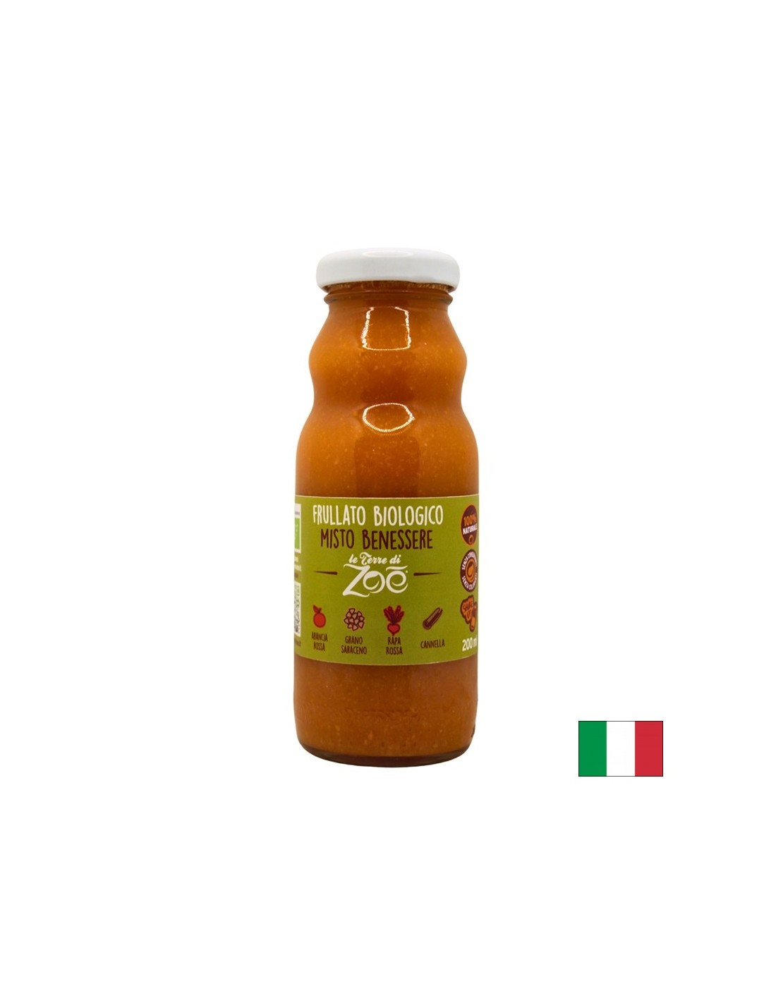 Frullato biologico con succo di arancia rossa, barbabietola rossa, grano saraceno, cannella, 200 ml