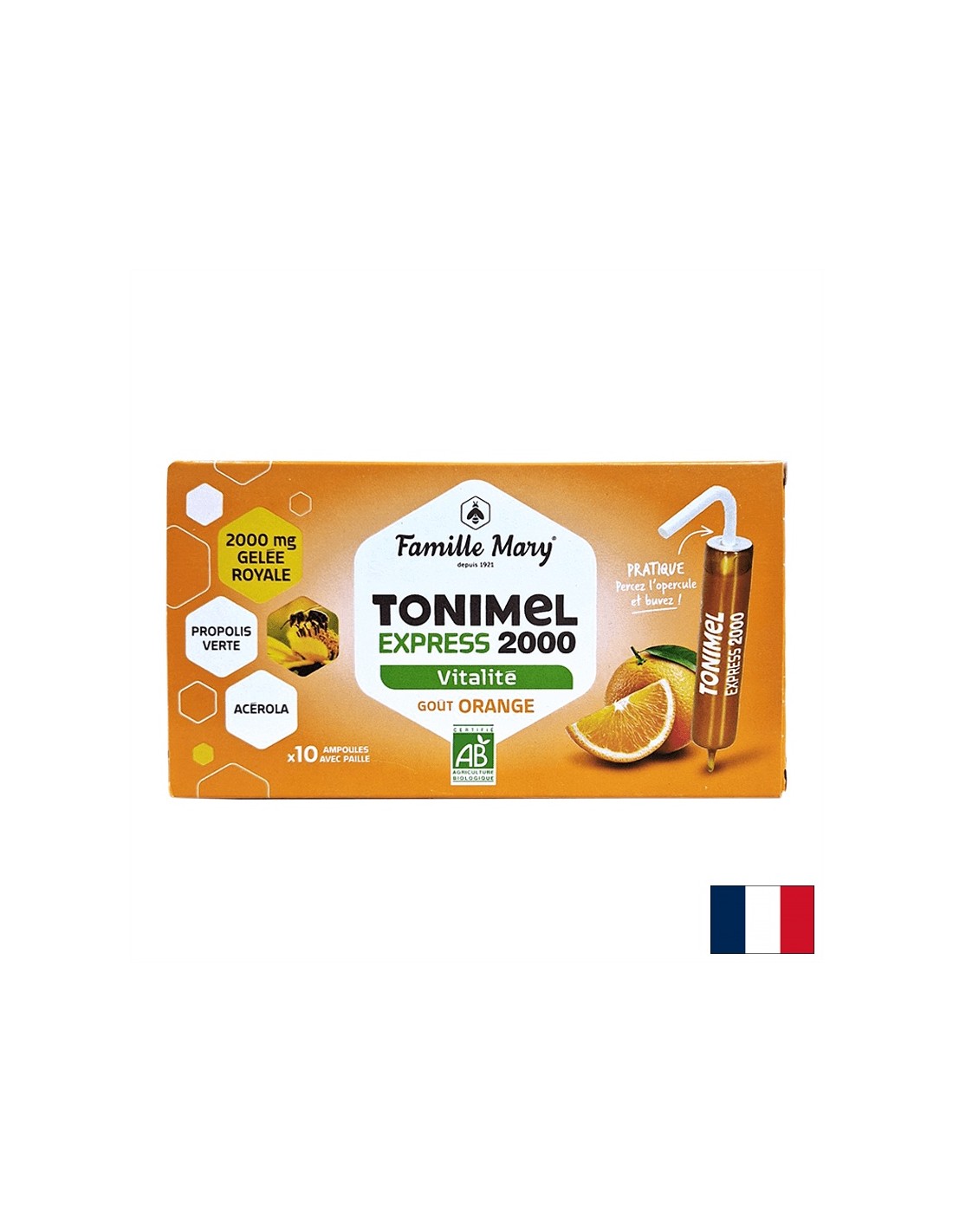 Fiale per tono, energia e immunità (con pappa reale 2000 mg), BIO, 10 fiale da bere, gusto arancia