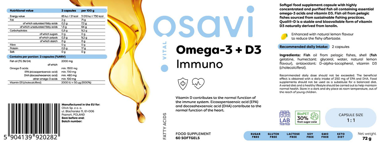 Omega -3 + D3 Immuno - 180 capsule gel
