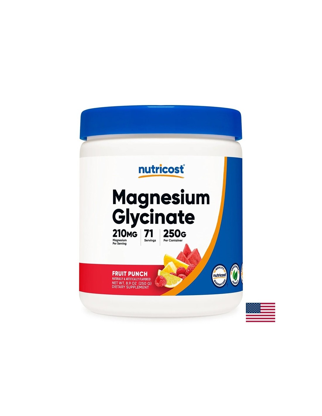 Cura del cuore e dei muscoli - Magnesio (bisglicinato), 210 mg x 250 g polvere, al gusto di punch alla frutta