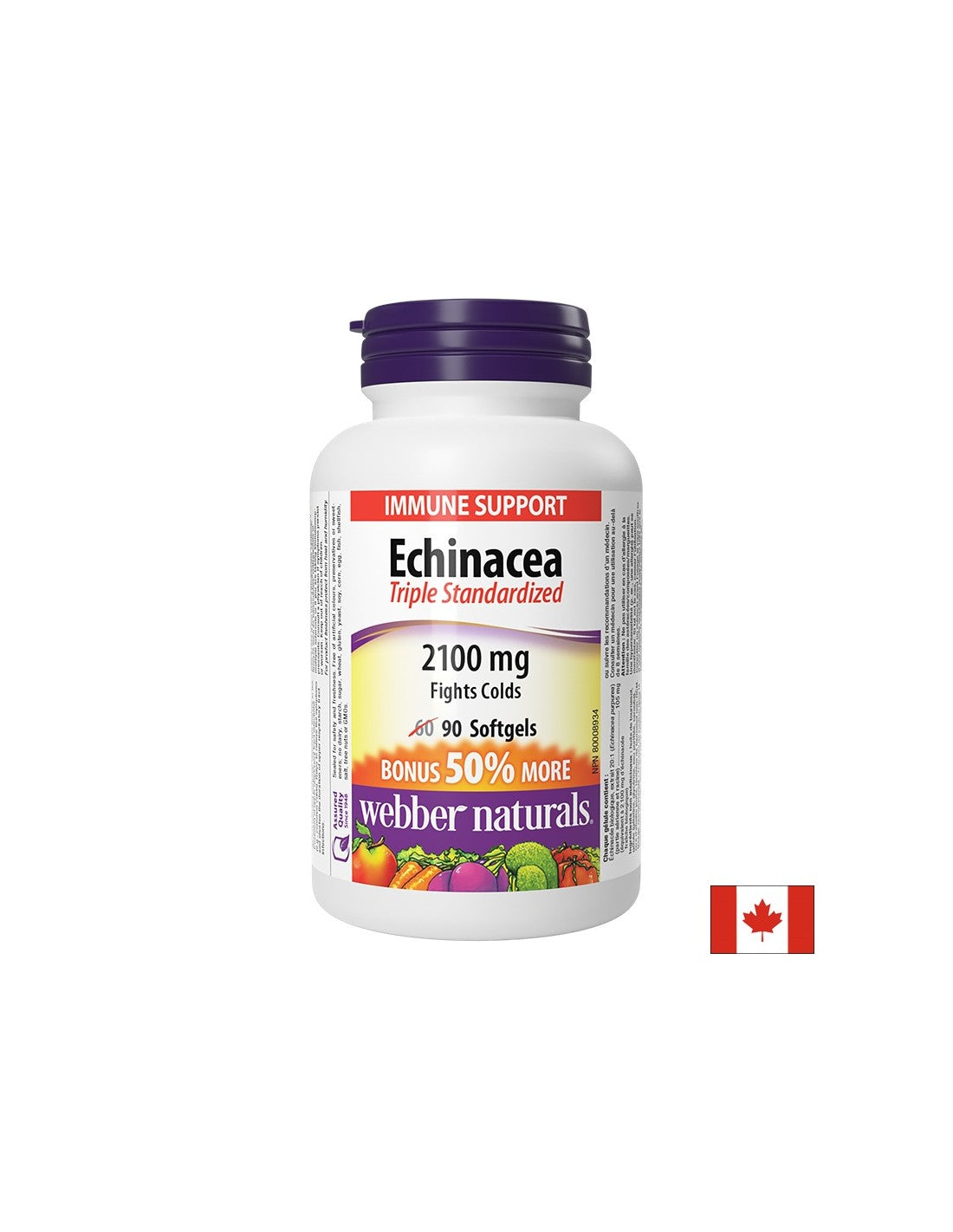Immunità - Echinacea (triplo estratto standardizzato) 2100 mg, 90 capsule softgel