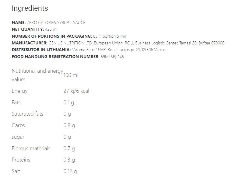 Zero calorie sciroppo - 425 ml