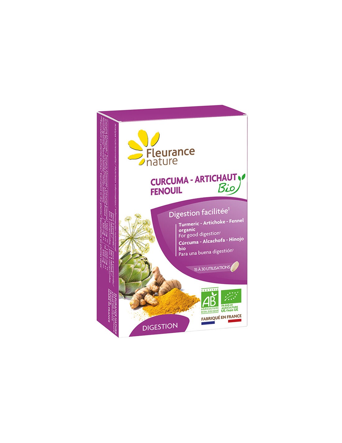 Supporto per il fegato e una buona digestione - Curcuma con carciofo e finocchio, Biologico, 30 compresse