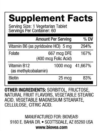 BIOVEA Vitamin B12 Complex 1000 mcg 60 Tabs - Nutra Best Europe