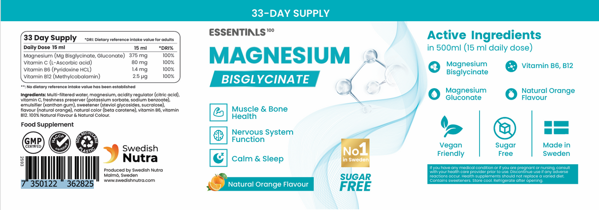 Magnesio liquido 375 mg Bisglicinato (50/33 dosi) - 500 ml