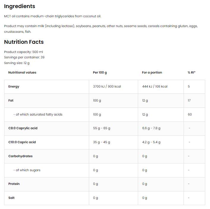 Olio di cocco MCT | Qualità premium C8 + C10 500 ml