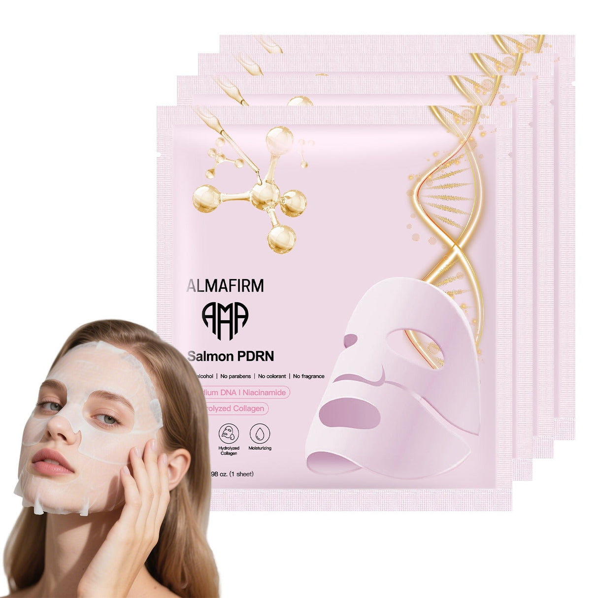 Maschera viso coreana con DNA di salmone, peptidi, collagene, pantenolo e niacinamide - scatola da 4 pezzi