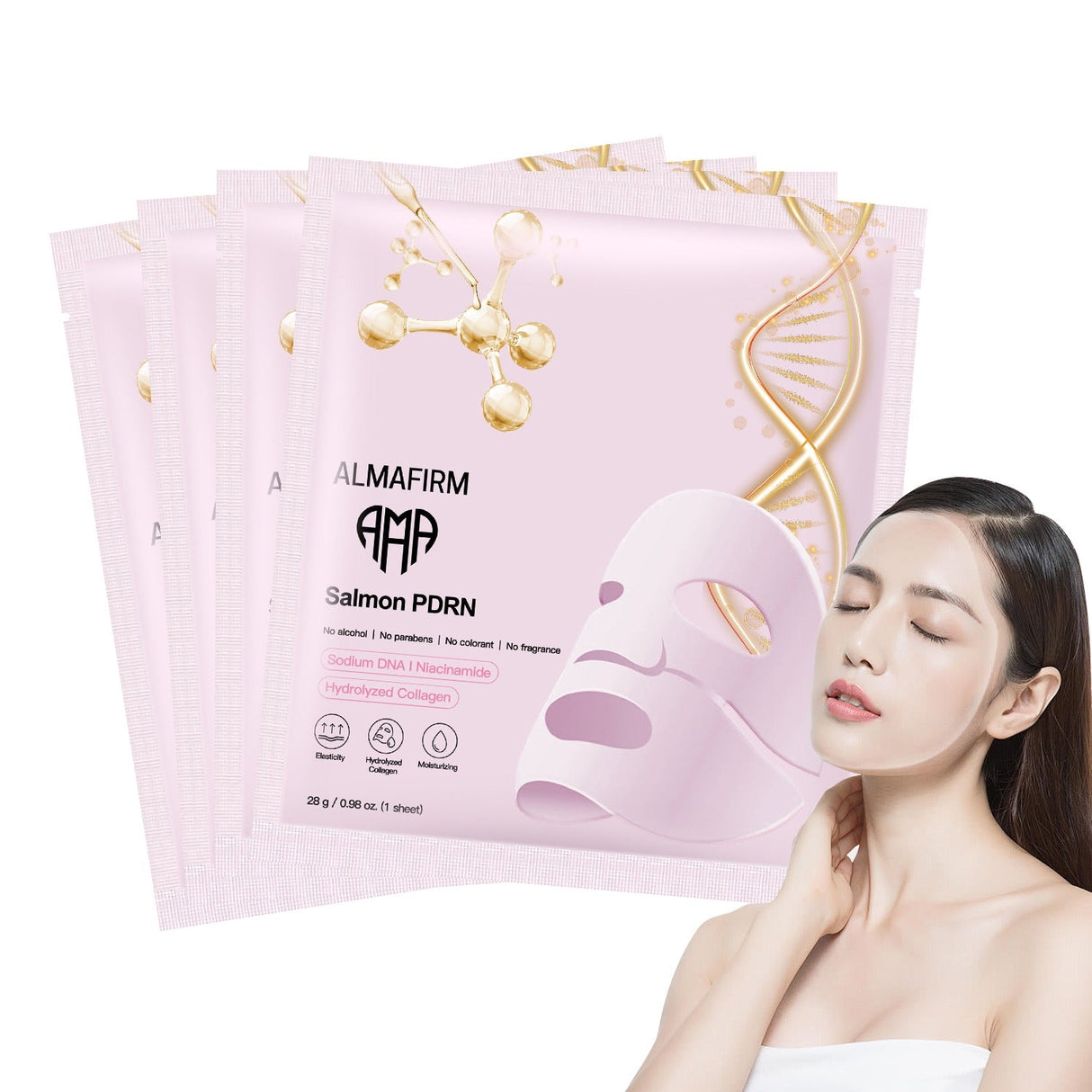 Maschera viso coreana con DNA di salmone, peptidi, collagene, pantenolo e niacinamide - scatola da 4 pezzi