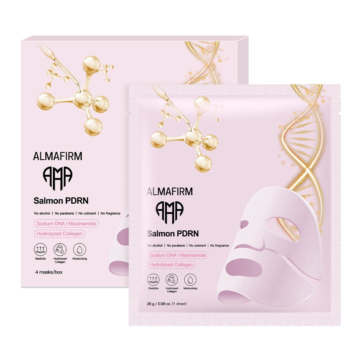 Maschera viso coreana con DNA di salmone, peptidi, collagene, pantenolo e niacinamide - scatola da 4 pezzi