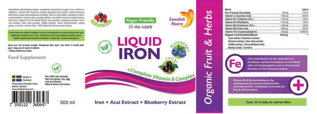 Ferro con complesso B ed estratto di frutta ed erbe bio 500 ml /Vegano/
