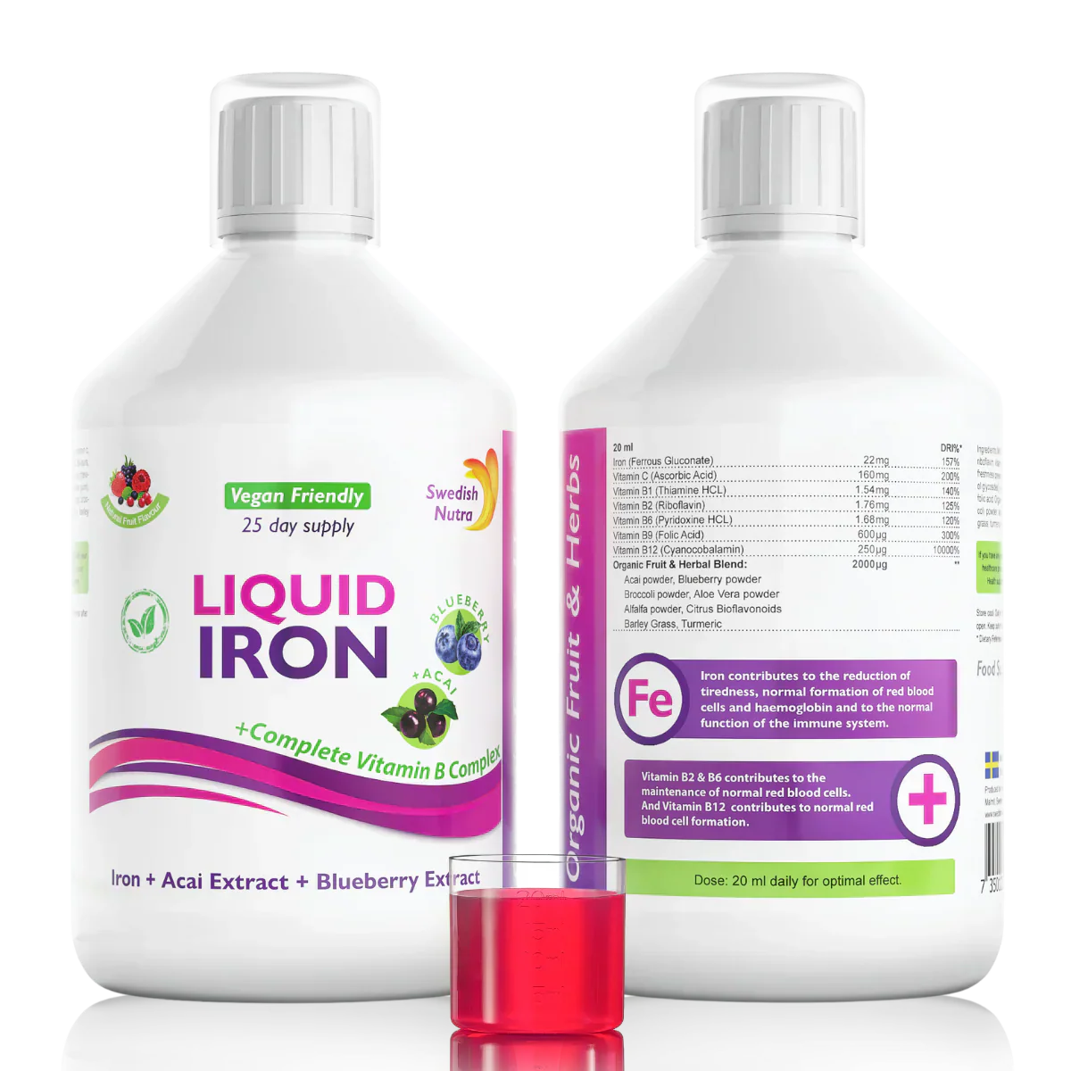 Ferro con complesso B ed estratto di frutta ed erbe bio 500 ml /Vegano/