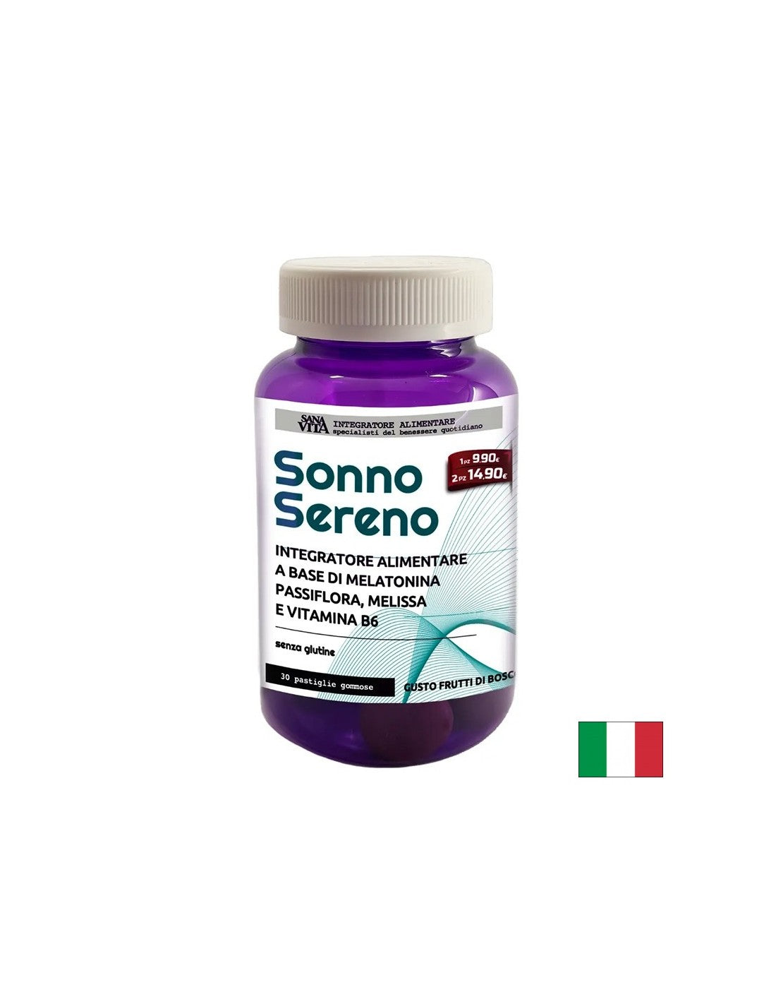 Melatonina + passiflora, melissa e vitamina B6 - Contro stress, insonnia, ansia, 30 compresse gelatinose
