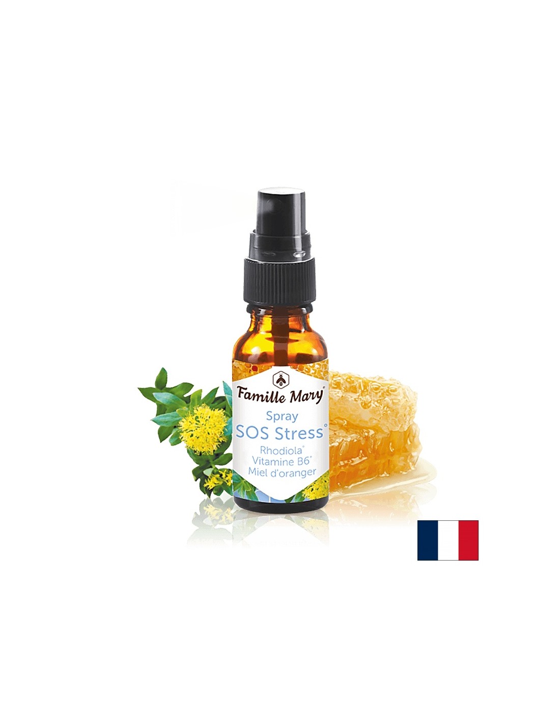 Spray orale antistress con radice d'oro e vitamina B6 - SOS Stress Rhodiola, Vitamina B6, Miele d'arancia, 20 ml