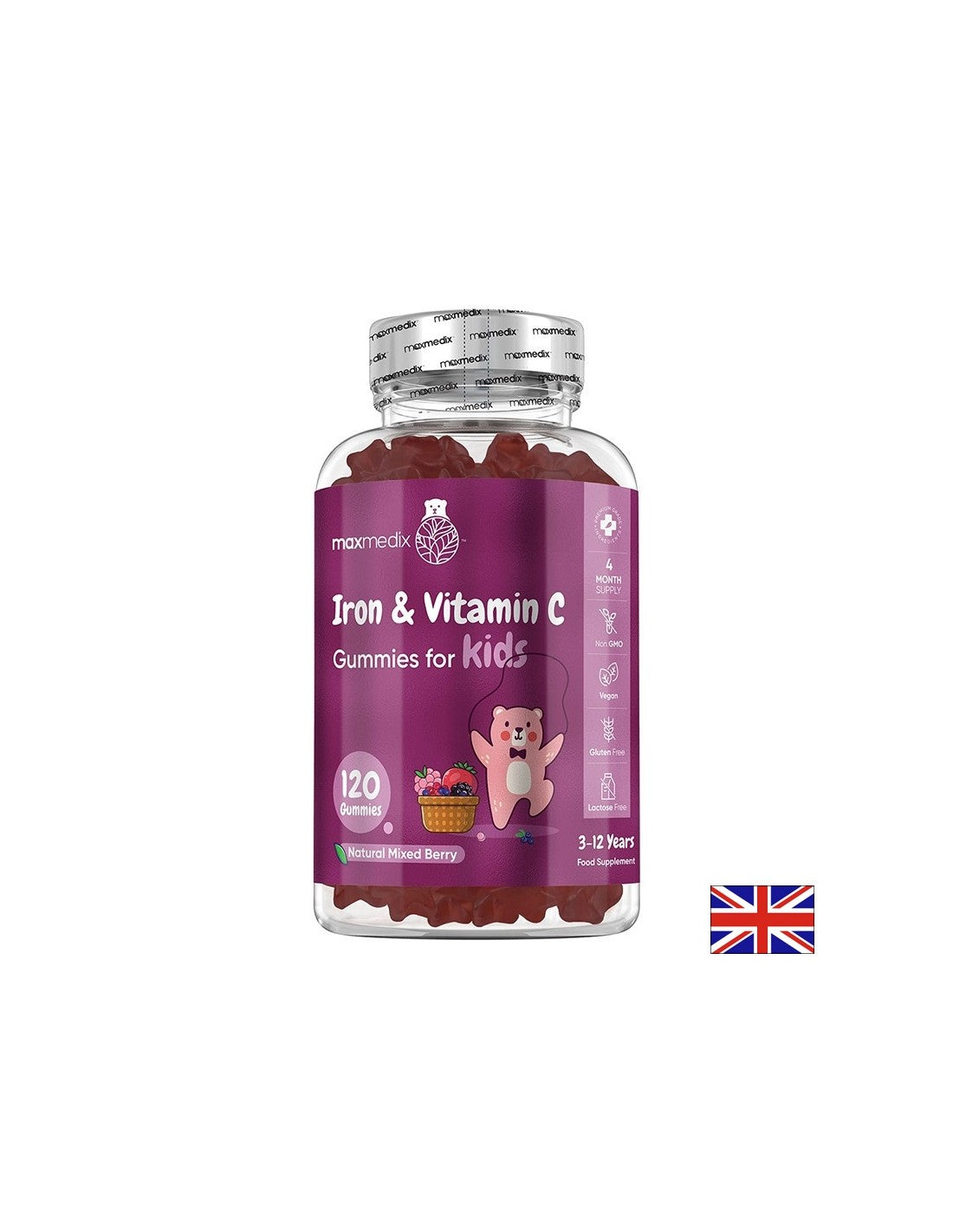 Anemia - Ferro 7 mg + Vitamina C 10 mg (per bambini), 120 compresse gelatina, gusto frutti di bosco