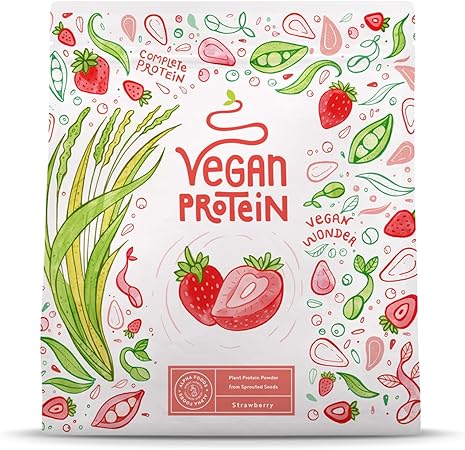 Strawberry in polvere proteica vegana - 600 g realizzati in Germania - alfa alfa
