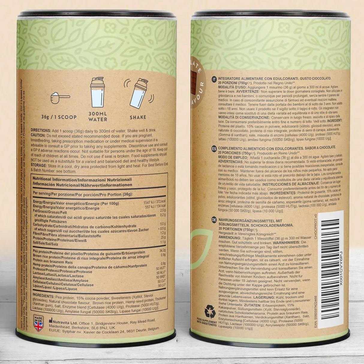 Proteine vegane + enzimi - 750 g (cioccolato) <tc>Nutravita</tc>