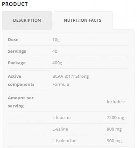 BCAA 8: 1: 1 Formula forte - 400 grammi