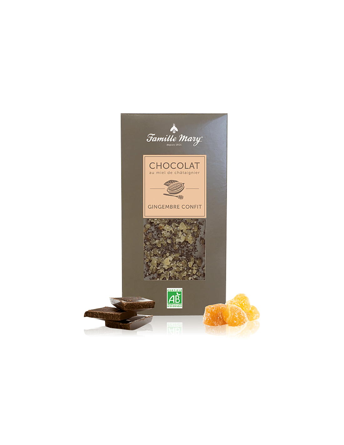 Cioccolato al miele di castagno e zenzero candito, 80 g