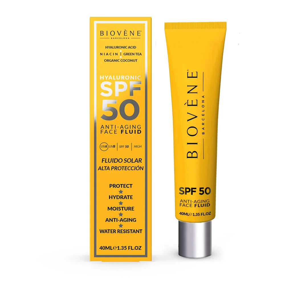 Crema solare facciale idratante SPF 50 con acido ialuronico anti -invecchiamento - 40 ml