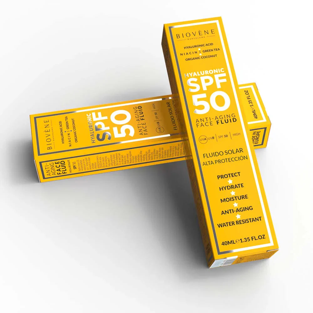 Crema solare facciale idratante SPF 50 con acido ialuronico anti -invecchiamento - 40 ml