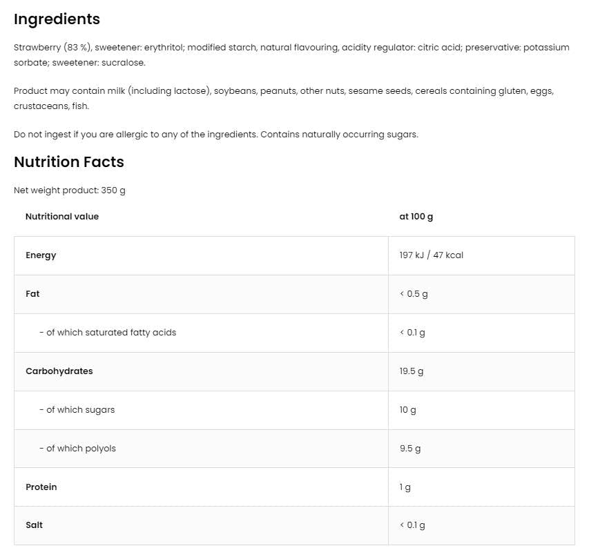 Fragola 83% di gelatina | Nessun zucchero aggiunto 350 ml