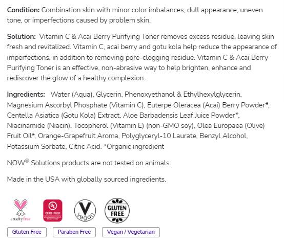 Toner purificante di bacche di vitamina C e bacche di acai | Paraben Free - 237 ml