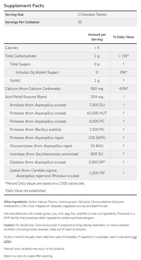 Sollievo acido con enzimi - 60 compresse masticabili