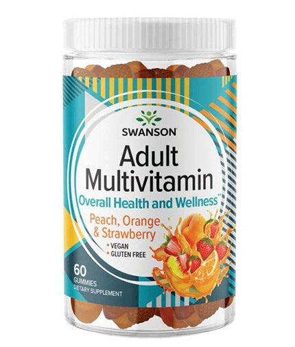 Caramelle gommose multivitaminiche per adulti | Pesca, arancia & Fragola - 60 Compresse Masticabili