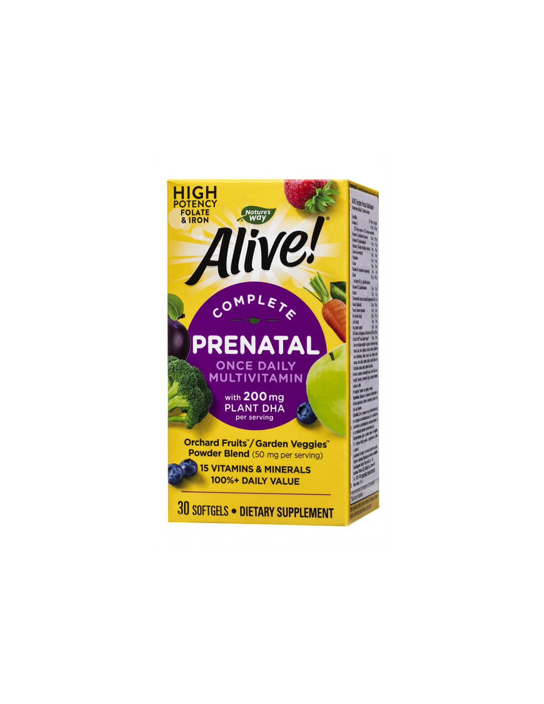 <tc>Alive</tc>! Multivitaminico prenatale completo <tc>Alive</tc>! - Multivitaminico per donne in gravidanza e allattamento (con DHA vegetale), 30 capsule molli Nature's Way
