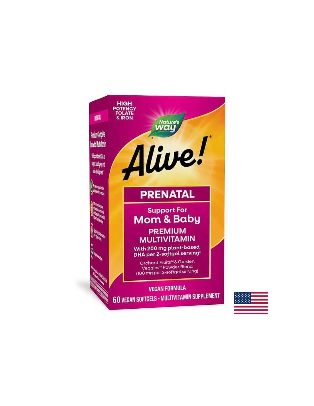 <tc>Alive</tc>! Multivitaminico prenatale completo | Formula premium - 60 capsule di gel