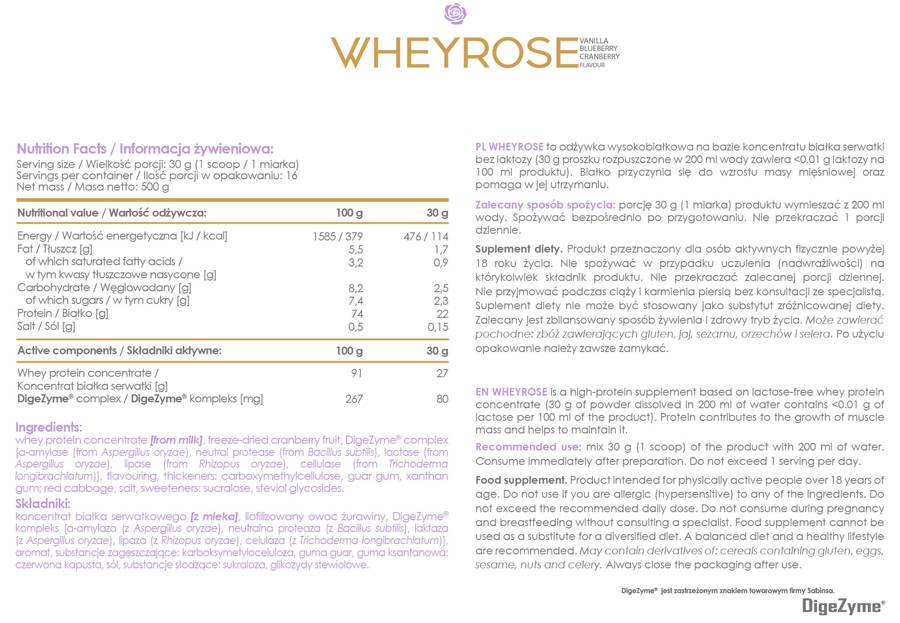 TuttiDeynn | WheyRose - Proteine senza lattosio con DigeZyme - 500 grammi
