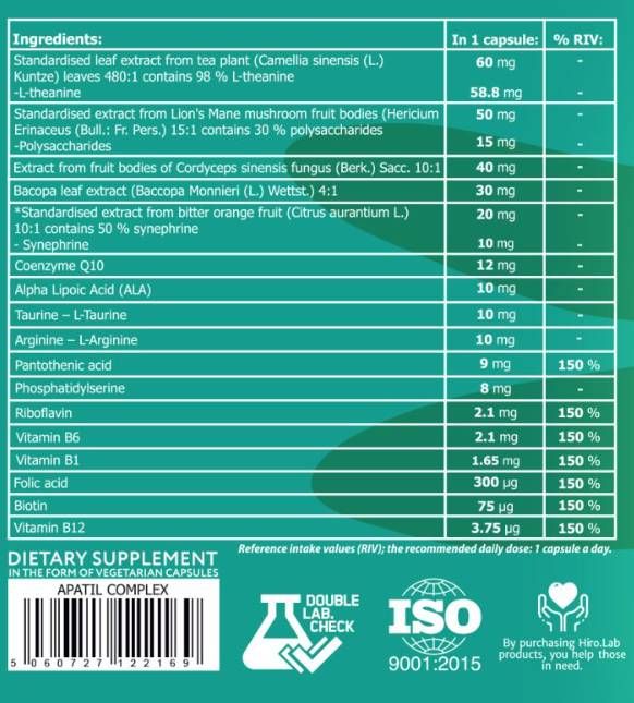 Apatil Complex | con L-teanina, criniera di leone & Bacopa - 30 capsule