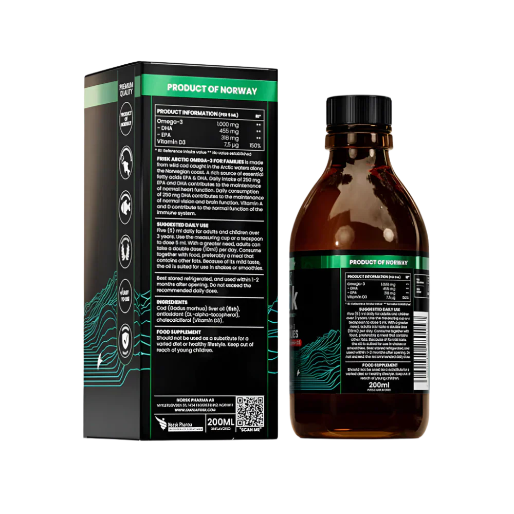 Arctic Liquid – Omega-3 liquido – Sapore naturale/100% Merluzzo selvatico norvegese – 200 ml